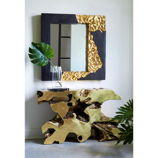 Mercury Mirror Square by Phillips Collection in black, gold leaf. Made from resin, resin composite in a modern style.