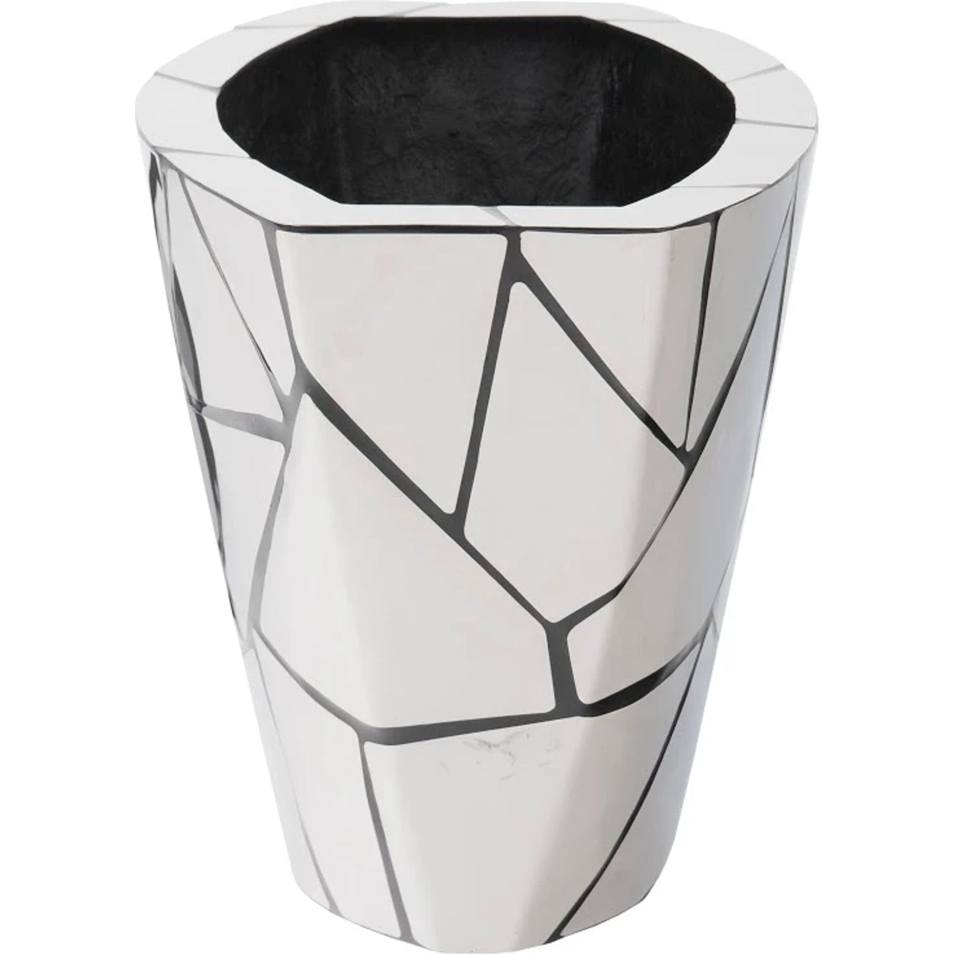 Triangle Crazy Cut Planter by Phillips Collection in silver and stainless steel. Made from resin metal, stainless steel in a modern style.
