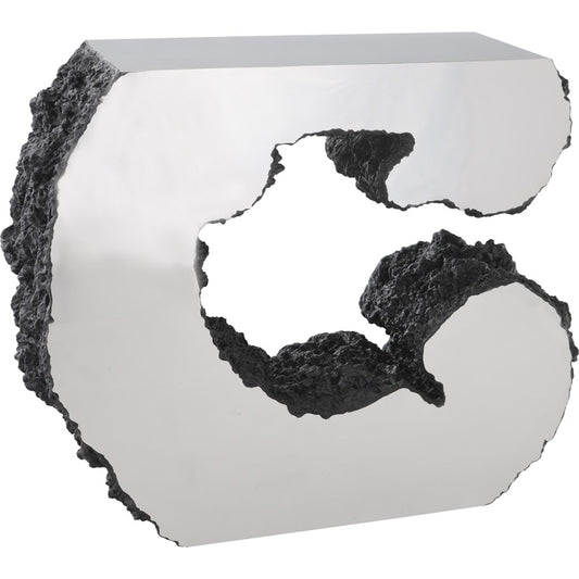 Lava Console Table by Phillips Collection in silver, black and stainless steel. Made from resin composite metal, stainless steel in a modern style.