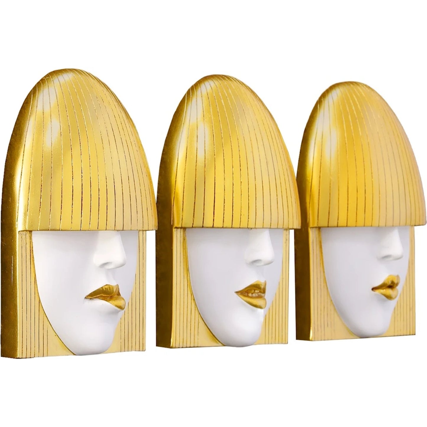 003 SR-939457 | Additional Silo | Fashion Faces Small White and Gold Wall Art Set by Phillips Collection in white, gold and gold leaf. Made from resin in a modern style.