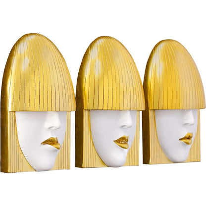 Fashion Faces Small White and Gold Wall Art Set by Phillips Collection in white, gold and gold leaf. Made from resin in a modern style.