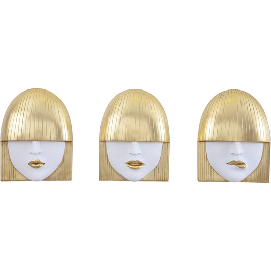 Fashion Faces Small White and Gold Wall Art Set by Phillips Collection in white, gold and gold leaf. Made from resin in a modern style.