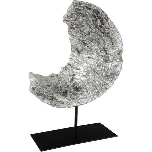 Cast Eroded Wood Circle on Stand I by Phillips Collection in silver leaf. Made from resin in a rustic style.