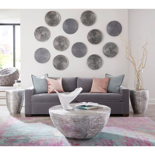 Ripple Wall Disk (Set of 4) by Phillips Collection in silver and silver leaf. Made from resin in a modern style.