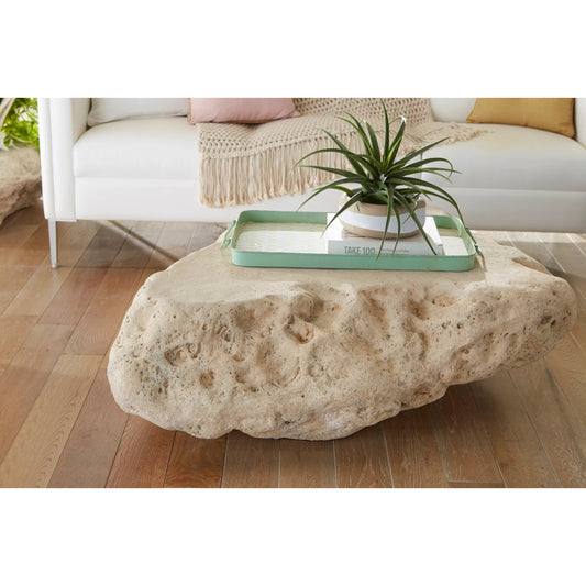 Boulder Coffee Table by Phillips Collection in off white and roman stone. Made from unique in a rustic style.