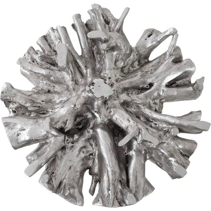 Root Small Silver Dining Table Base by Phillips Collection in silver, clear and silver leaf. Made from resin glass in a modern style.