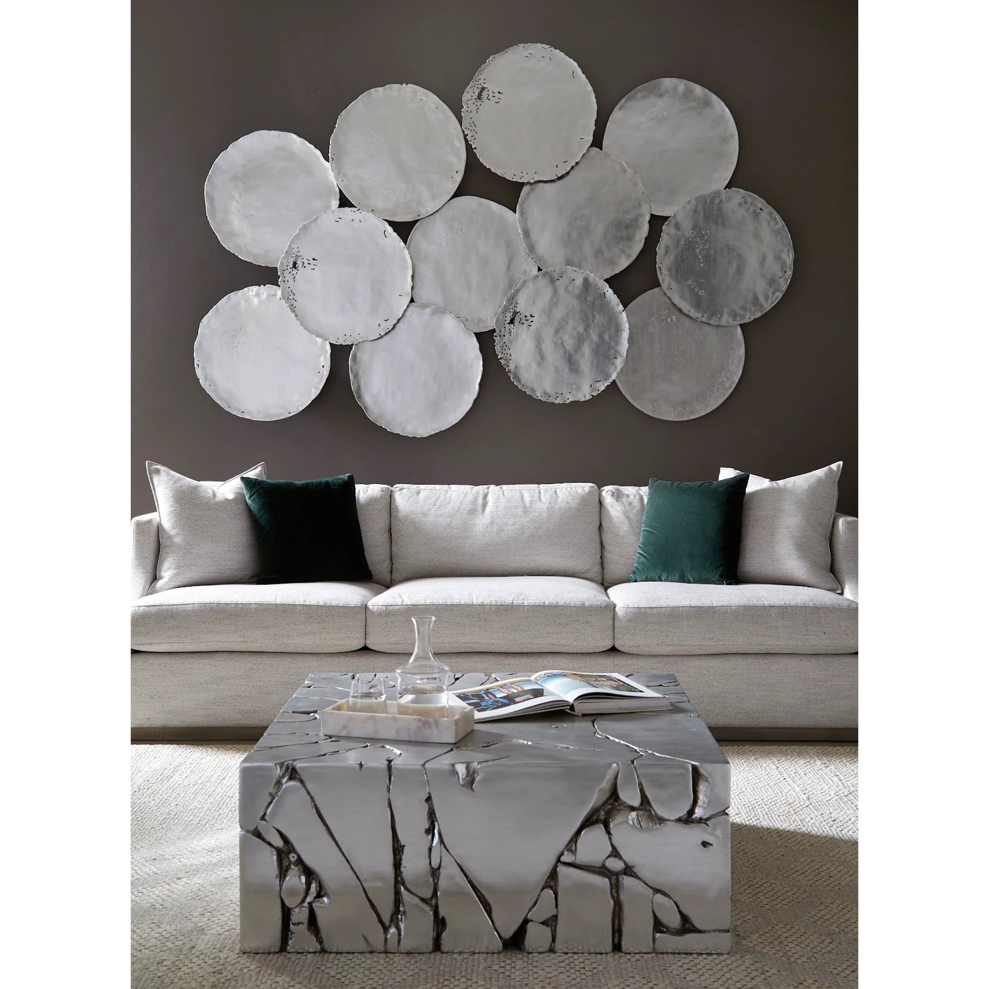 Chunk Square Silver Coffee Table by Phillips Collection in silver and silver leaf. Made from resin, resin composite in a modern style.