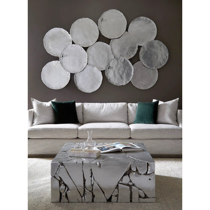 Chunk Square Silver Coffee Table by Phillips Collection in silver and silver leaf. Made from resin, resin composite in a modern style.