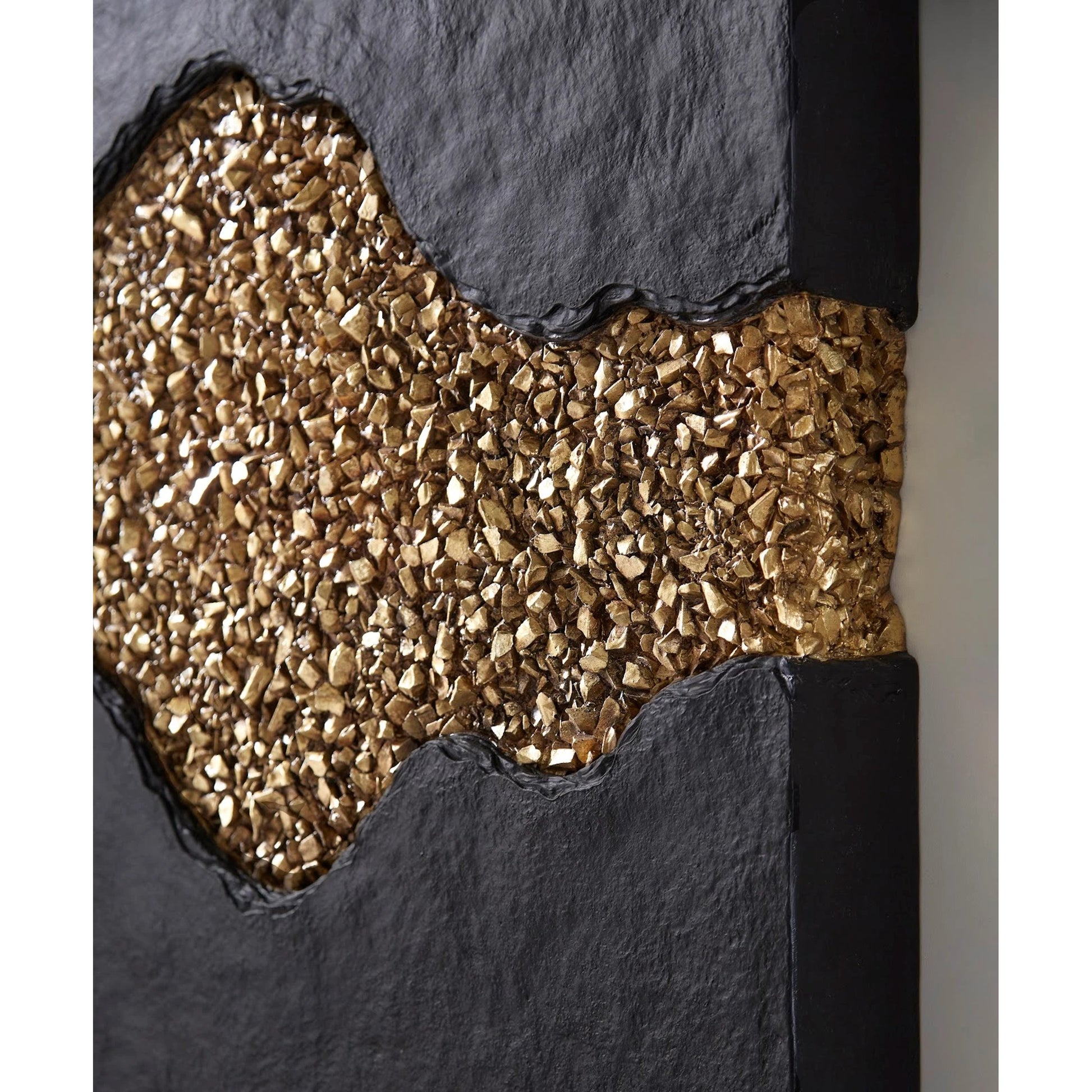 Geode Texture Panel by Phillips Collection in black, gold and gold leaf. Made from resin in a modern style.