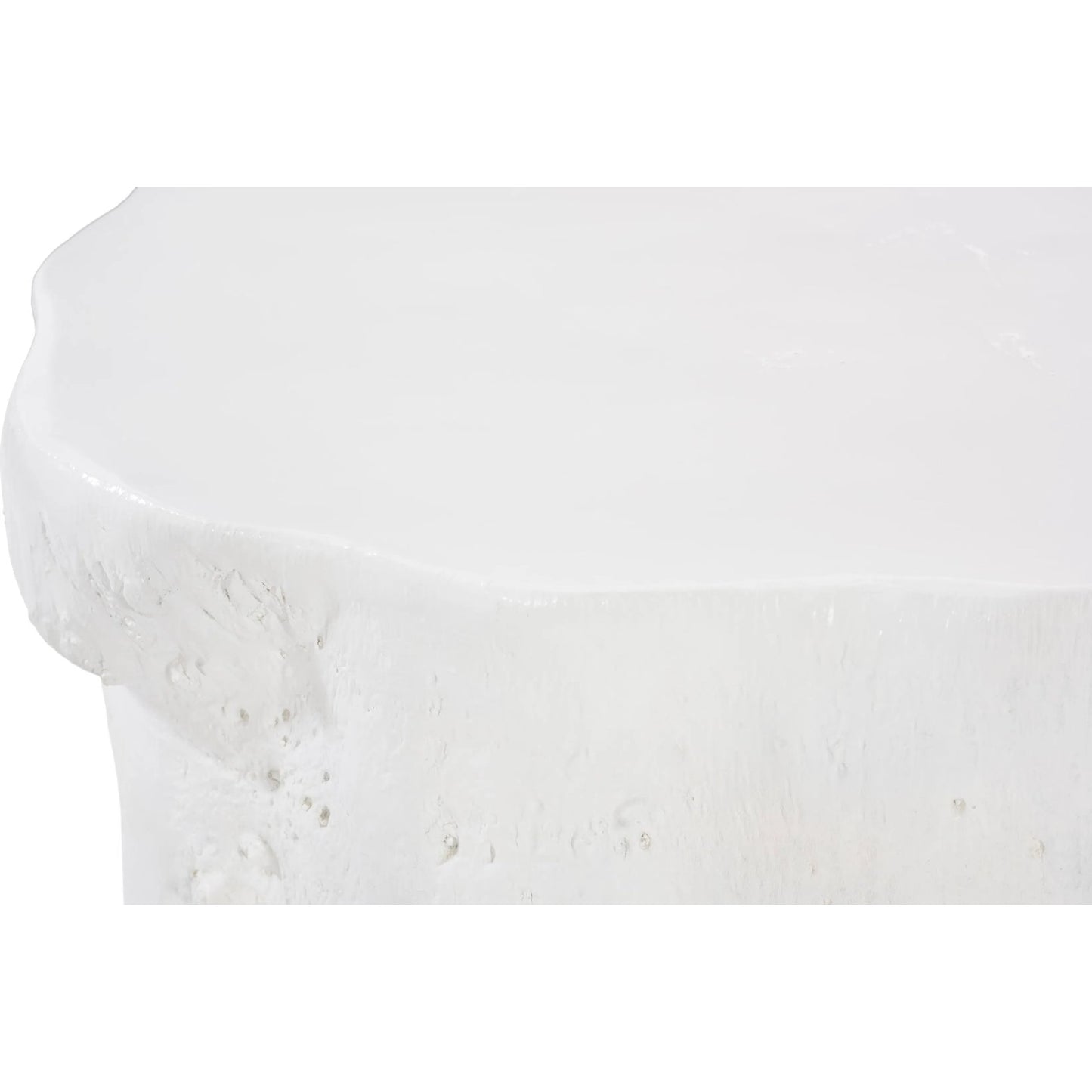 003 SI-1944900 | Closeup | Log White Coffee Table by Phillips Collection in white and white gel coat. Made from resin composite in a eclectic & global style.