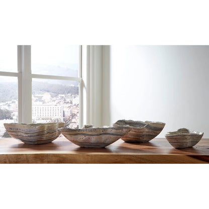 Cast Onyx Bowl Faux Finish, Medium by Phillips Collection in gray. Made from resin in a rustic style.