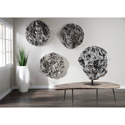 Cast Root Erupting Wall Sculpture by Phillips Collection in silver and silver leaf. Made from resin in a rustic style.