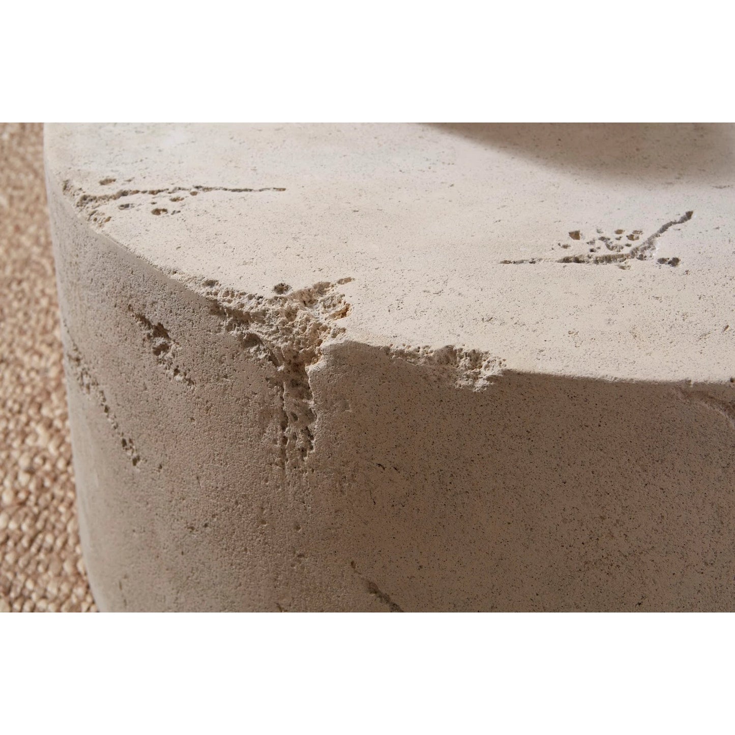003 SI-1944861 | Closeup | Formation Coffee Table by Phillips Collection in off white and roman stone. Made from resin composite in a modern style.