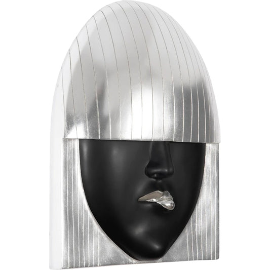 Fashion Faces Large Pout Black and Silver Wall Art by Phillips Collection in black, silver and silver leaf. Made from resin in a modern style.