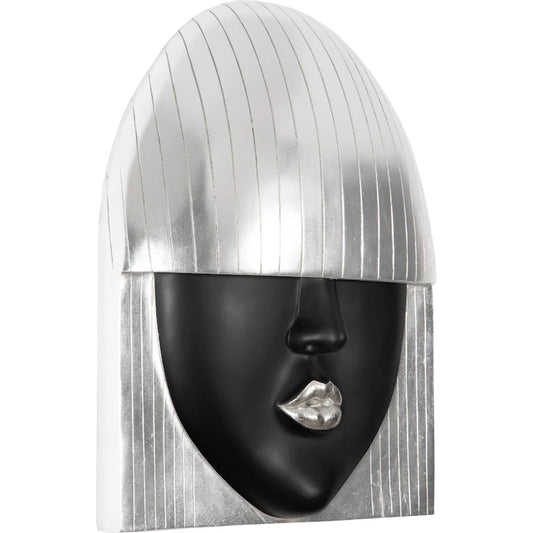 Fashion Faces Large Kiss Black and Silver Wall Art by Phillips Collection in black, silver and silver leaf. Made from resin in a modern style.