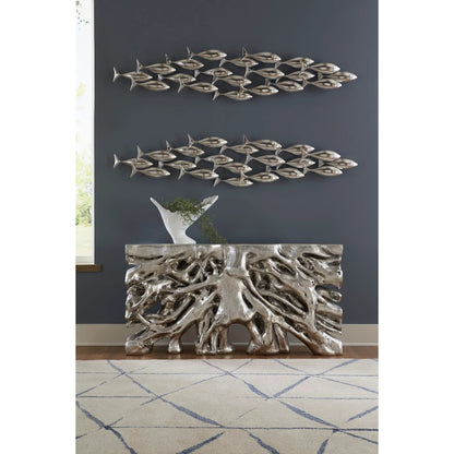 Silver School of Fish Wall Art by Phillips Collection in silver and silver leaf. Made from resin in a modern style.
