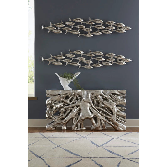 Silver School of Fish Wall Art by Phillips Collection in silver and silver leaf. Made from resin in a modern style.