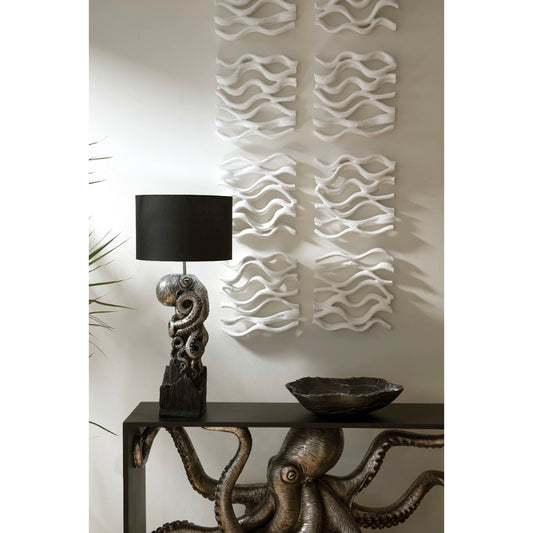 Octo Framed Console Table by Phillips Collection in black, silver and silver leaf. Made from resin wood in a coastal style.