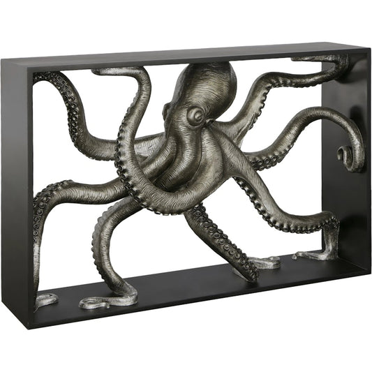 Octo Framed Console Table by Phillips Collection in black, silver and silver leaf. Made from resin wood in a coastal style.
