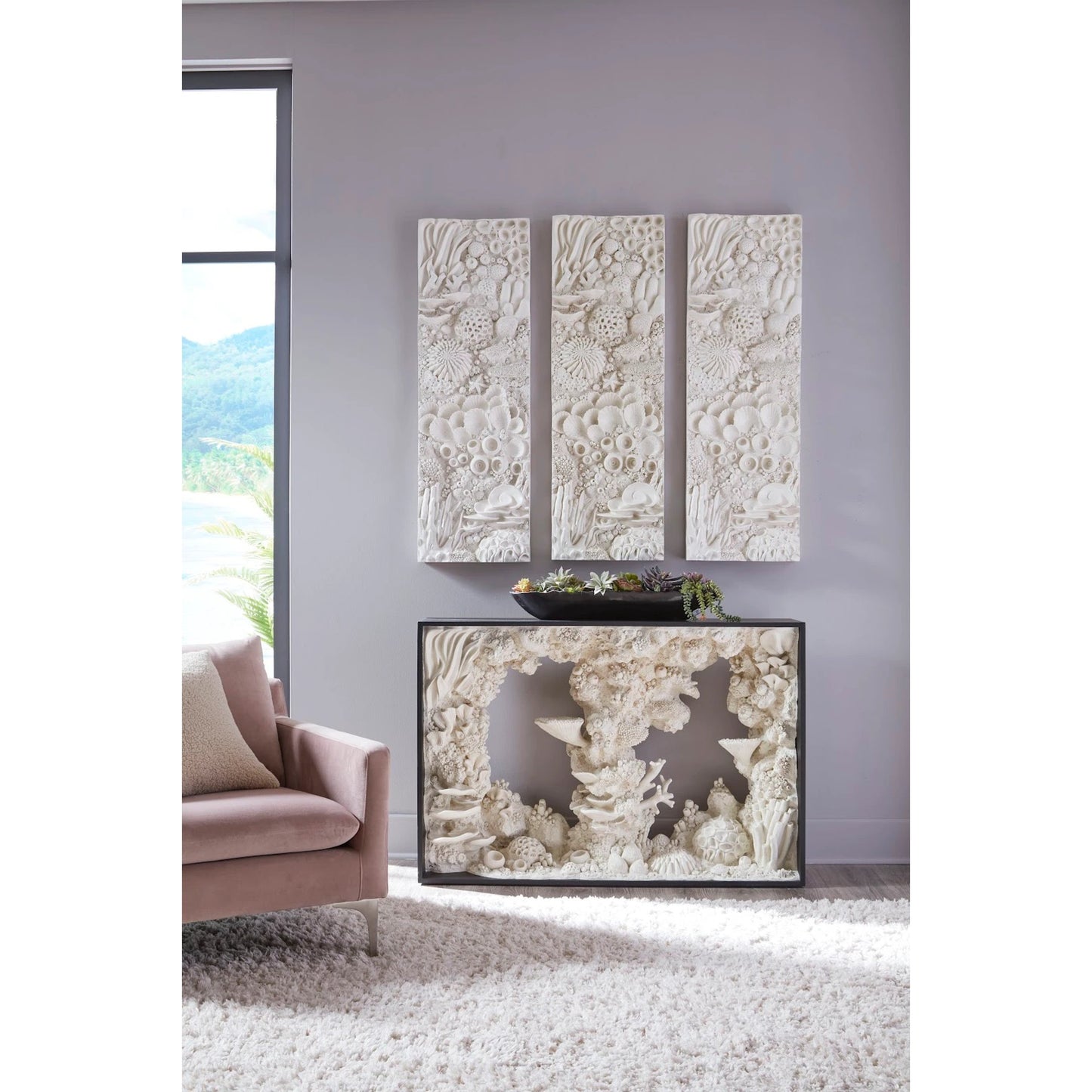 008 SI-1944929 | Lifestyle | Reef Framed Console by Phillips Collection in off white. Made from resin metal, iron in a rustic style.