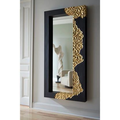 Mercury Rectangular Black Gold Mirror by Phillips Collection in black, gold and gold leaf. Made from resin in a modern style.