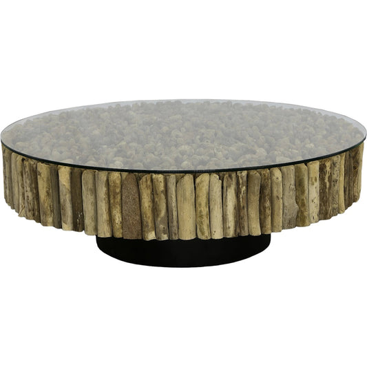 Manhattan Round Coffee Table by Phillips Collection in brown, black. Made from wood glass in a eclectic & global style.