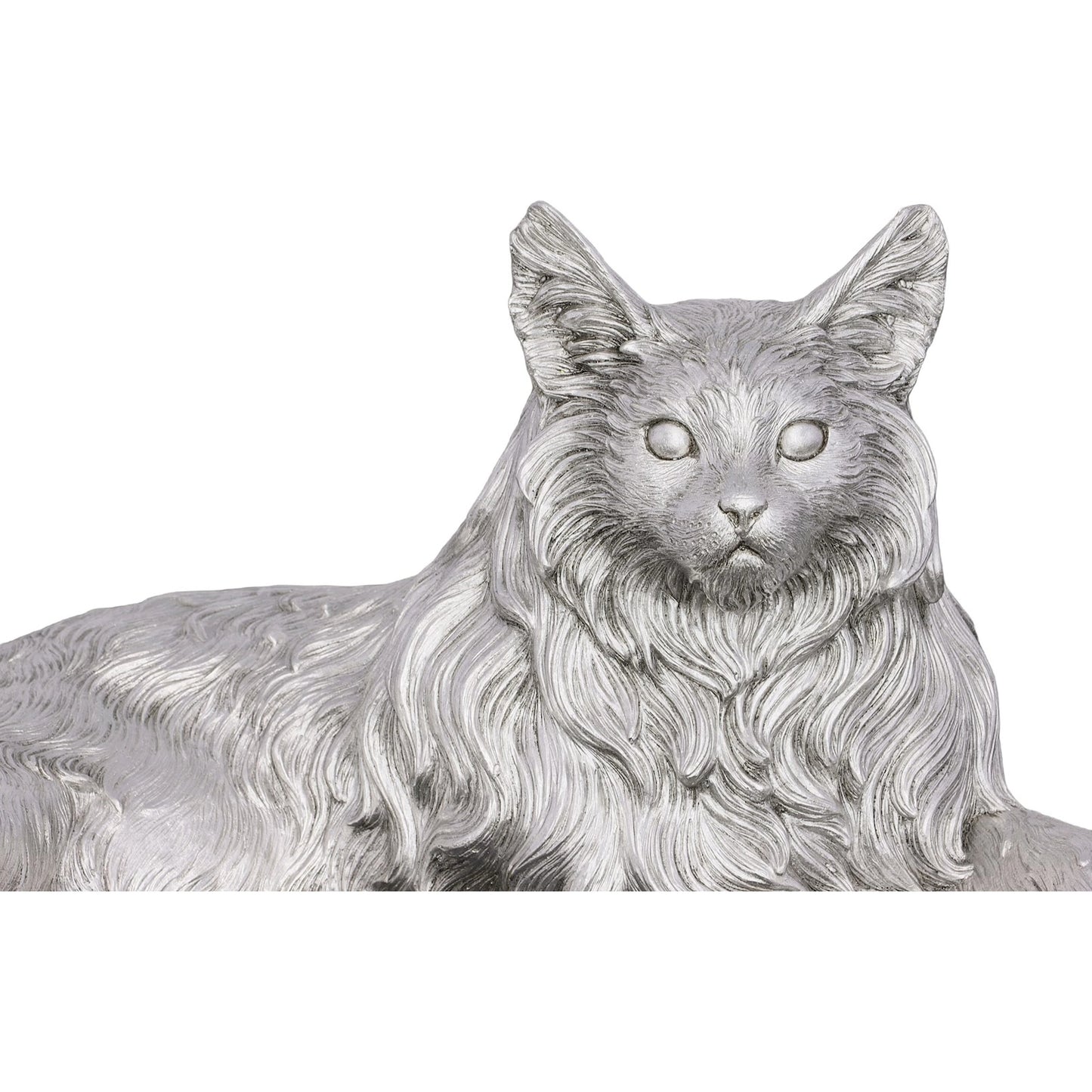 002 SI-2065428 | Closeup | Cat Sculpture Silver Leaf by Phillips Collection in silver and silver leaf. Made from resin in a modern style.