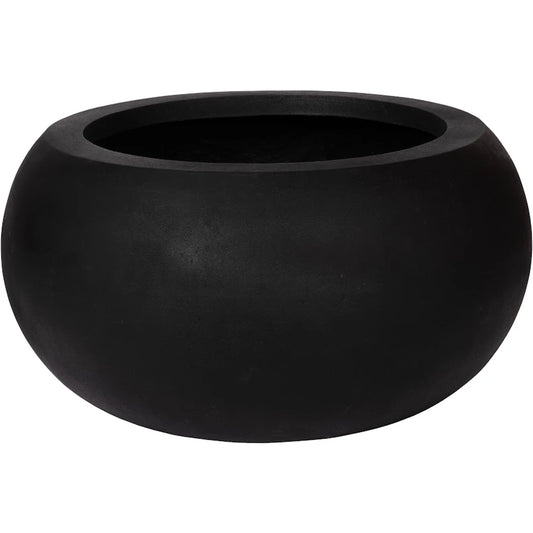 Rounded Planter by Phillips Collection in black and black stone cast. Made from resin in a modern style.