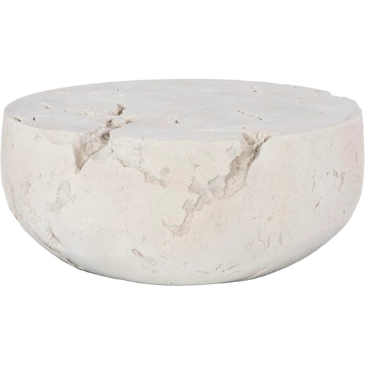 Cast Cheese Stone Round Coffee Table by Phillips Collection in roman stone. Made from resin, stone composite in a unique style.