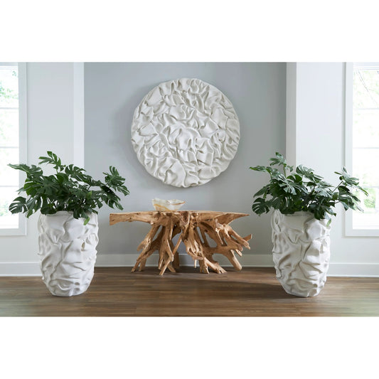 Drape Round Wall Art, White Stone by Phillips Collection in white and white stone. Made from resin, stone composite in a modern style.