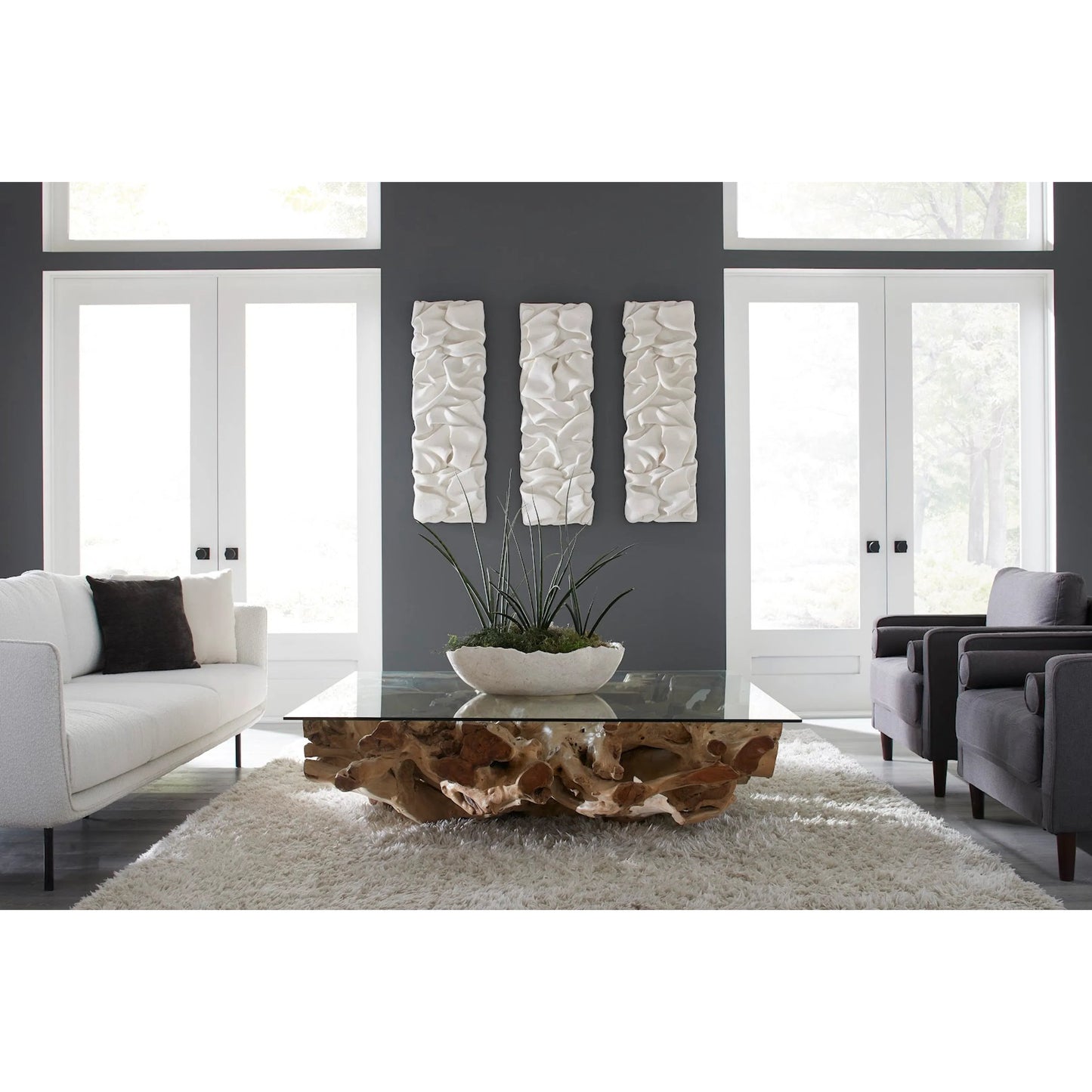 001 SI-2299705 | Lifestyle | Drape Wall Art, White Stone by Phillips Collection in white and white stone. Made from resin, stone composite in a modern style.