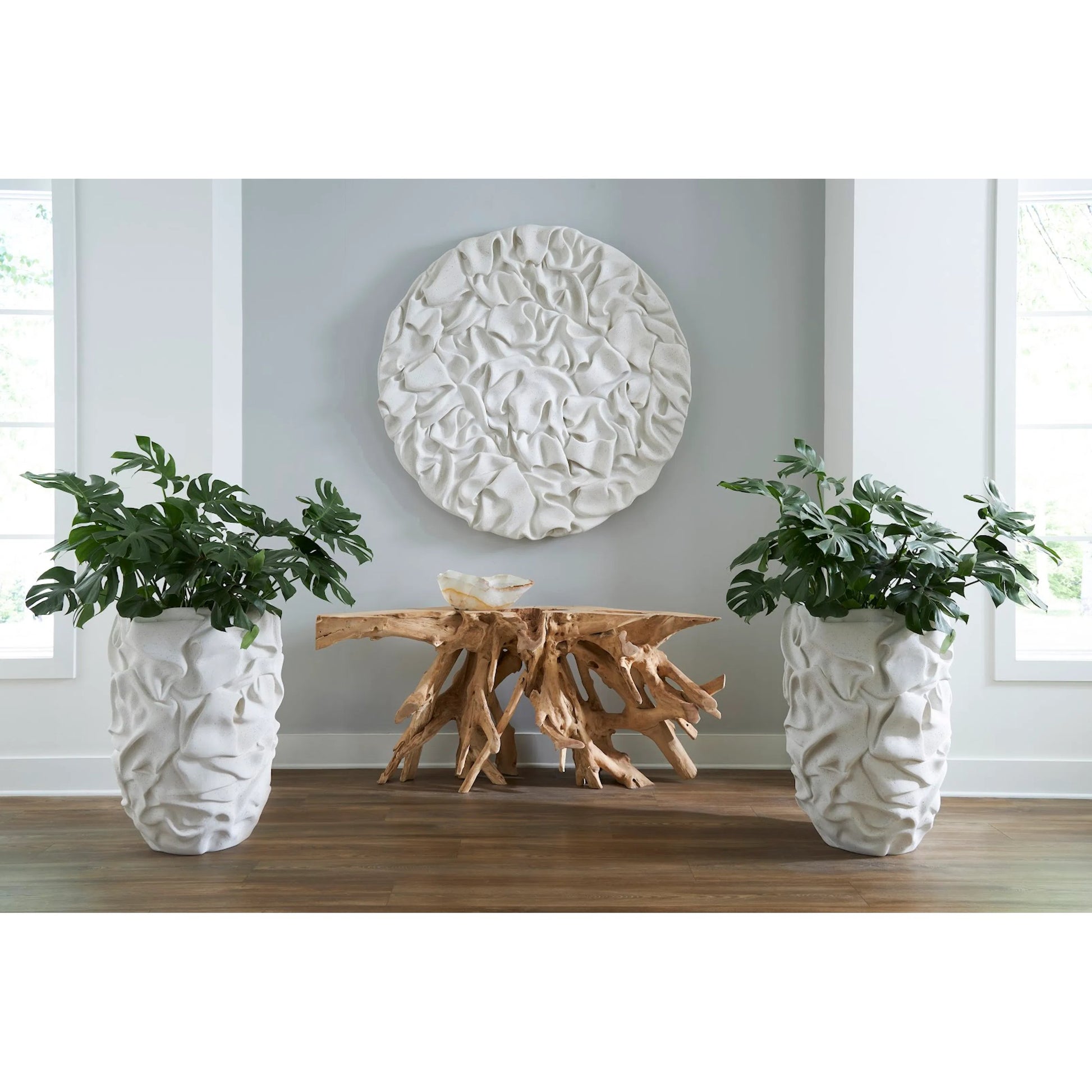 Drape Planter, White Stone by Phillips Collection in white stone. Made from resin, stone composite in a modern style.