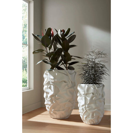 Drape Planter, White Stone by Phillips Collection in white stone. Made from resin, stone composite in a modern style.