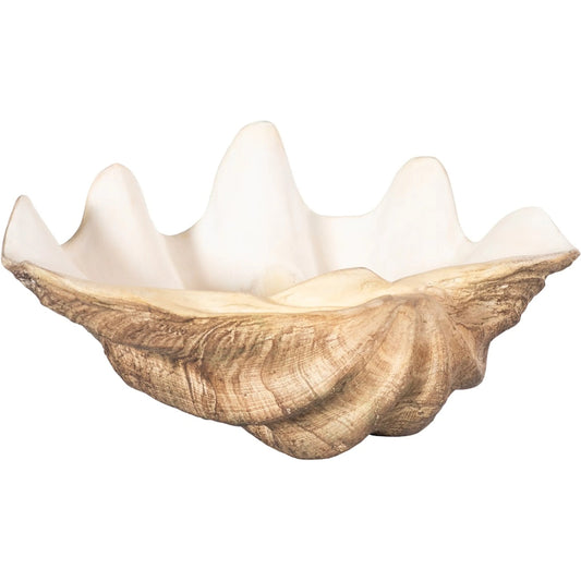 Cast Clam Shell Bowl Faux by Phillips Collection in beige, white. Made from resin in a coastal style.