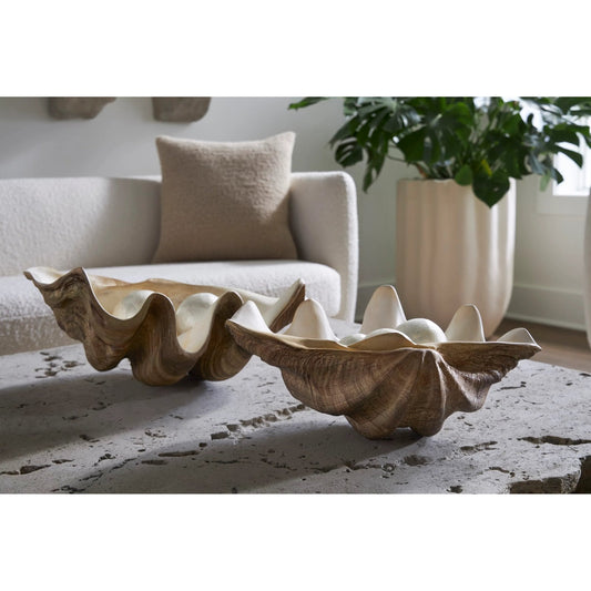 Cast Clam Shell Bowl Faux by Phillips Collection in beige, white. Made from resin in a coastal style.