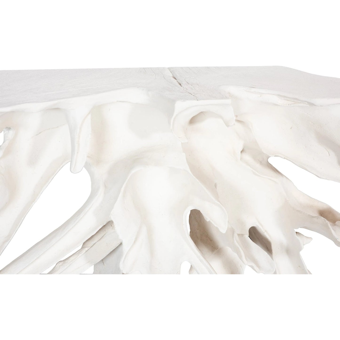 004 SI-2299688 | Closeup | Cast Teak Root Console by Phillips Collection in white and white stone. Made from resin, stone composite in a modern style.