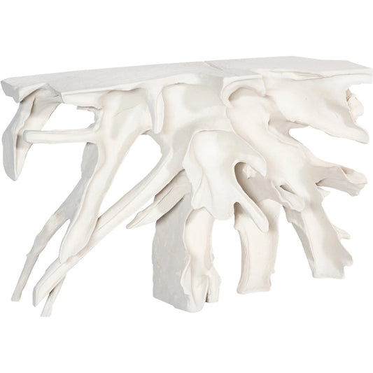 Cast Teak Root Console by Phillips Collection in white and white stone. Made from resin, stone composite in a modern style.