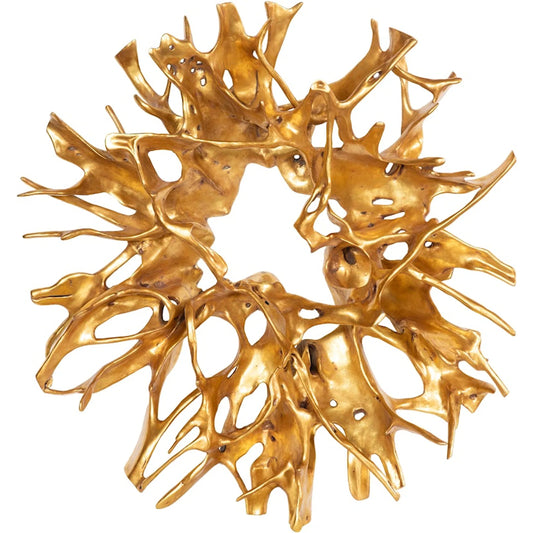 Cast Root Wall Decor by Phillips Collection in gold leaf. Made from resin in a unique style.