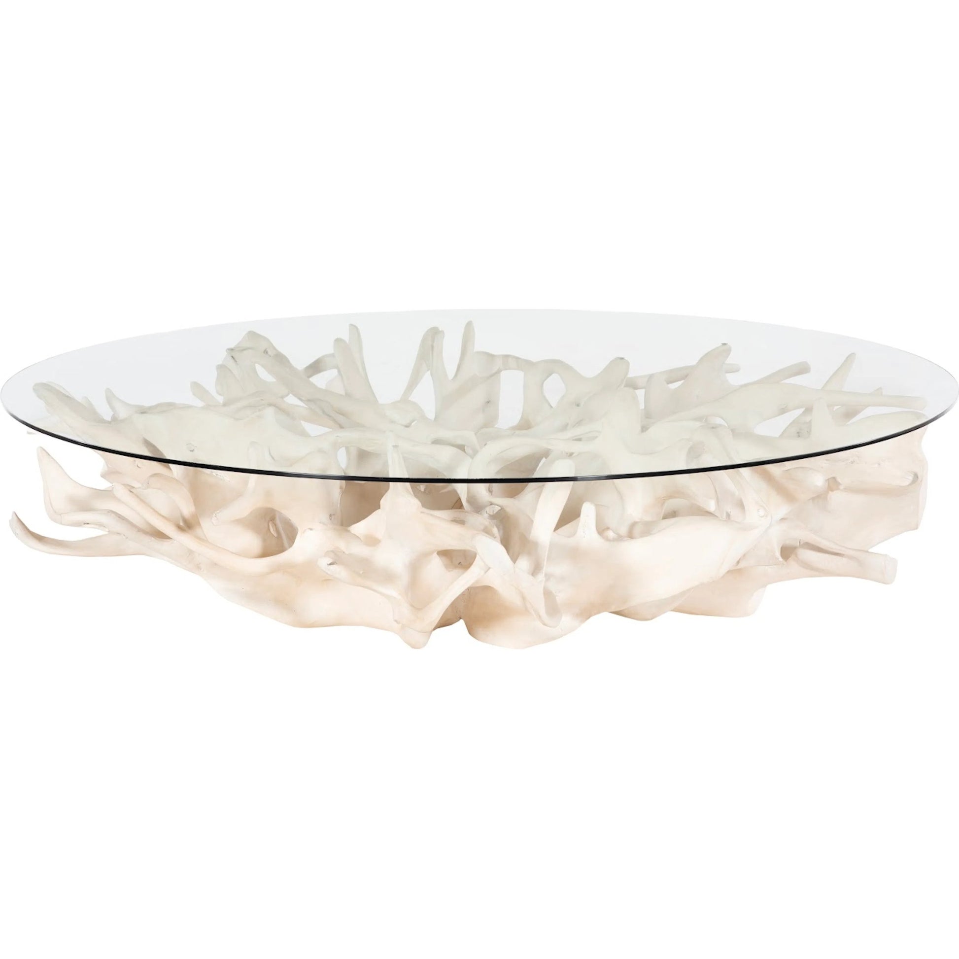 Cast Root Coffee Table by Phillips Collection in faux bleached. Made from resin in a coastal style.