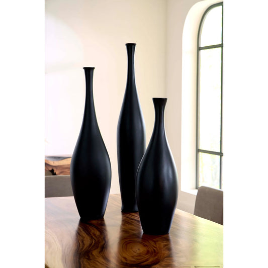 Trumpet Vase by Phillips Collection in black. Made from resin in a unique style.