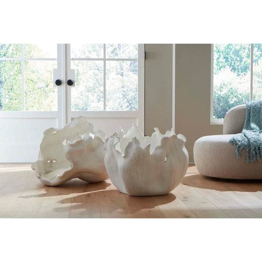 Cast Root Bowl Open by Phillips Collection in off white and faux bleached. Made from resin in a unique style.