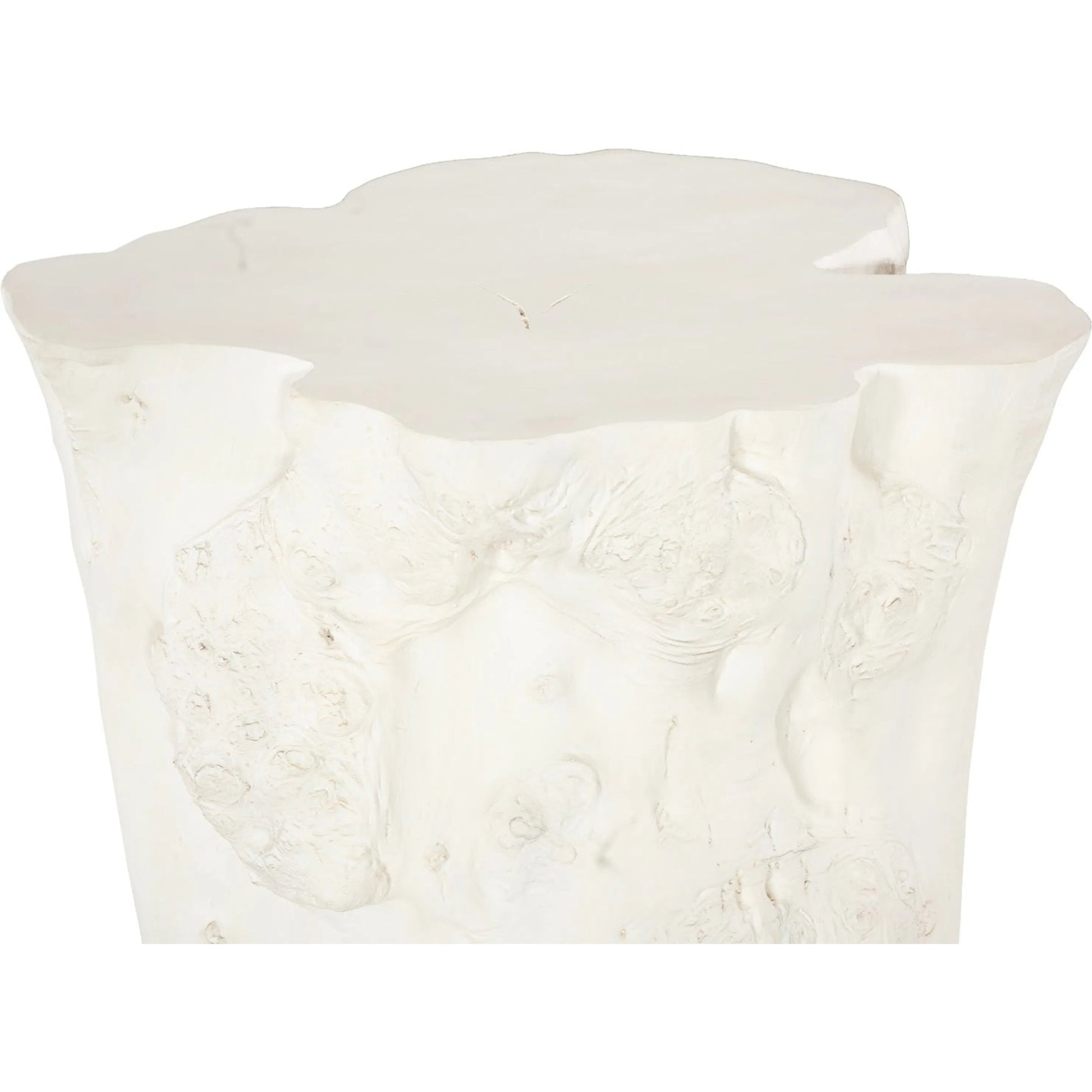 Log Side Table by Phillips Collection in white and faux bleached. Made from resin in a unique style.