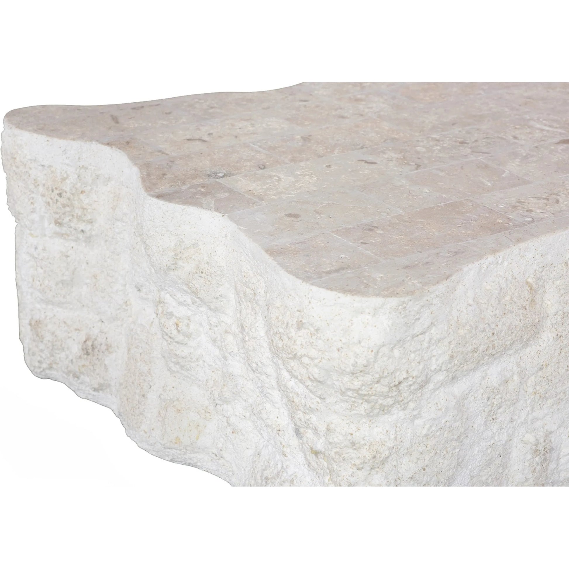 Mactan Coffee Table by Phillips Collection in beige, gray, off white, white and natural. Made from stone in a unique style.