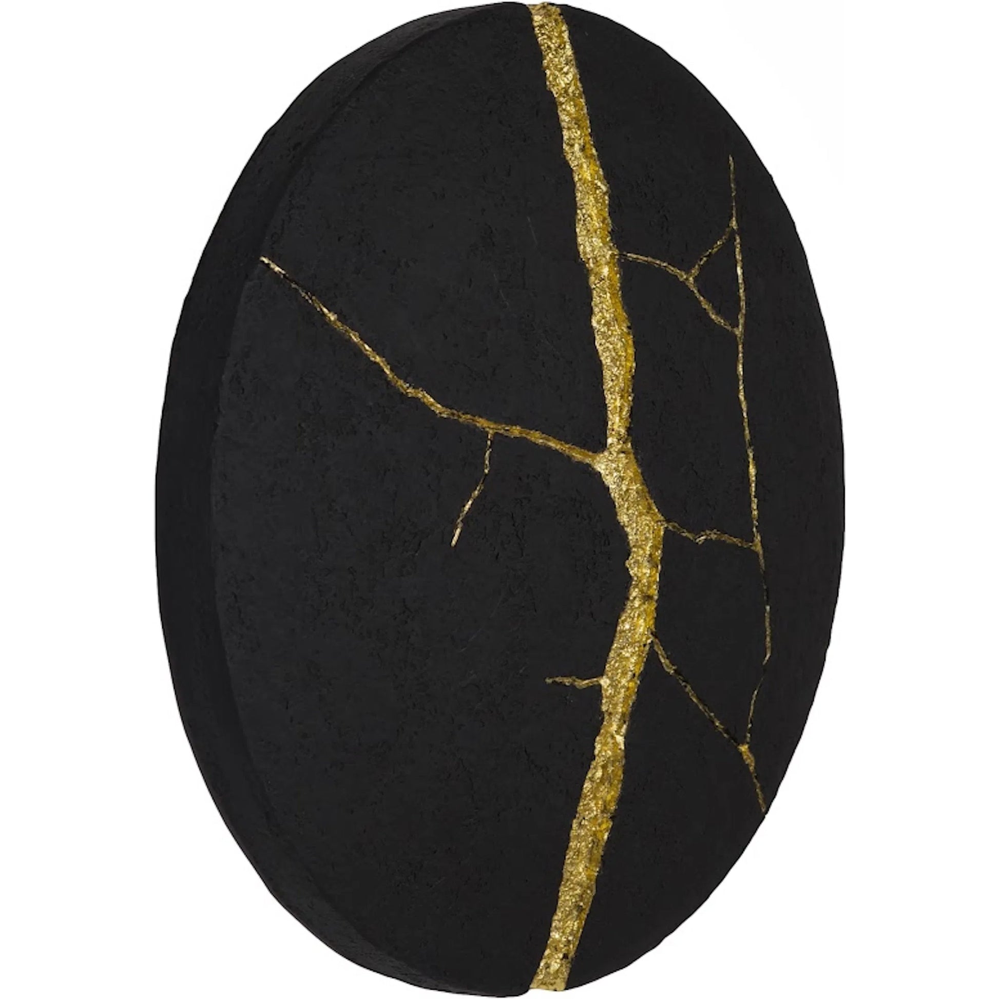 Rift Wall Tile Circle by Phillips Collection in black, gold and gold leaf, matte lacquer. Made from resin in a unique style.
