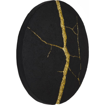 Rift Wall Tile Circle by Phillips Collection in black, gold and gold leaf, matte lacquer. Made from resin in a unique style.