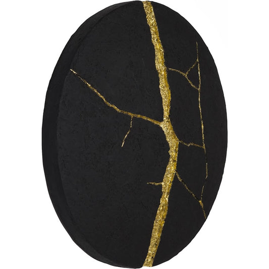 Rift Wall Tile Circle by Phillips Collection in black, gold and gold leaf, matte lacquer. Made from resin in a unique style.
