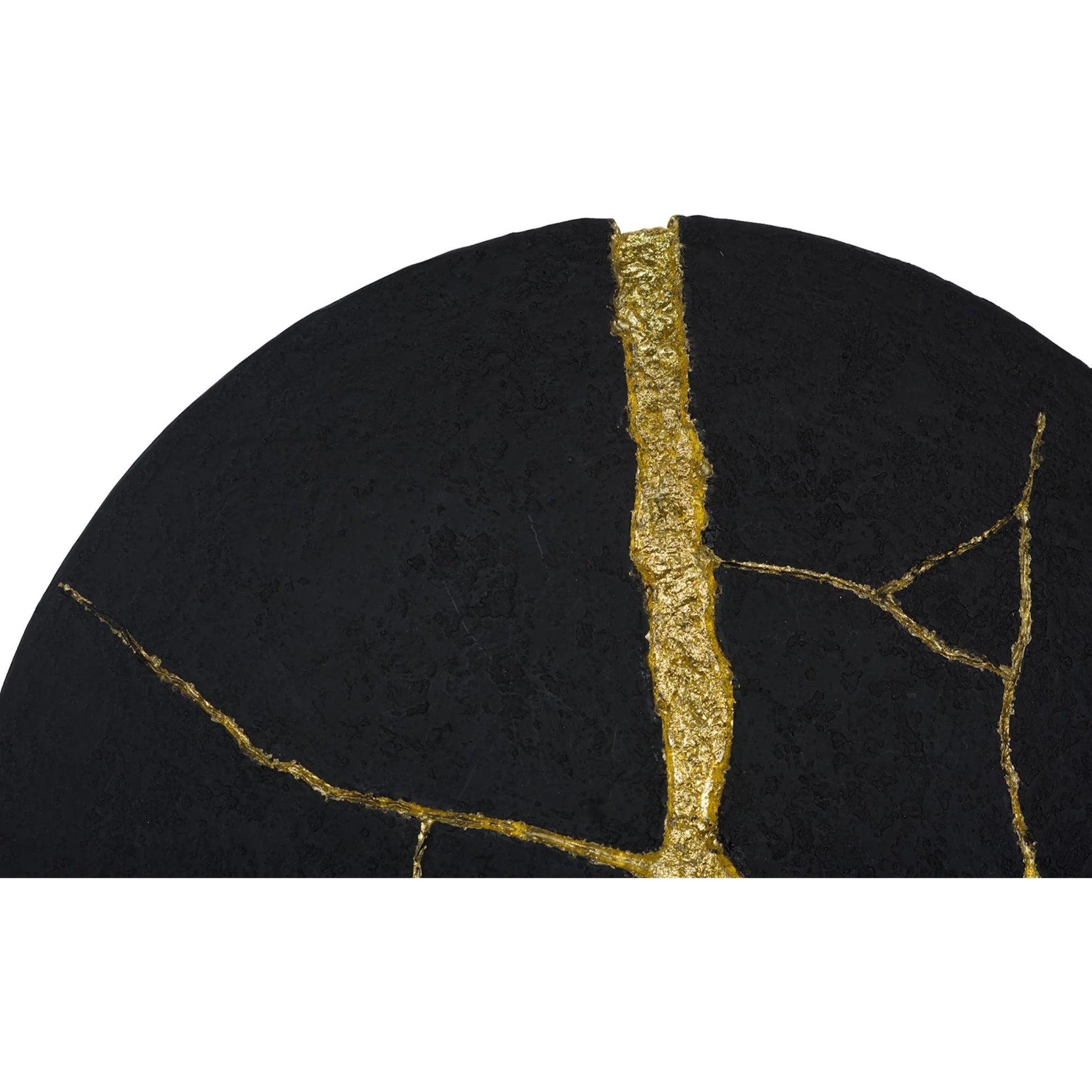 Rift Wall Tile Circle by Phillips Collection in black, gold and gold leaf, matte lacquer. Made from resin in a unique style.