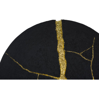 Rift Wall Tile Circle by Phillips Collection in black, gold and gold leaf, matte lacquer. Made from resin in a unique style.