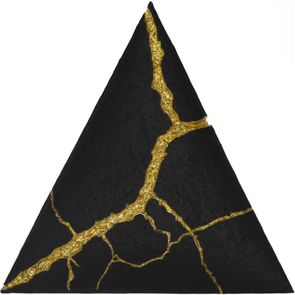 Rift Wall Tile Triangle by Phillips Collection in black, gold and gold leaf, matte lacquer. Made from resin in a unique style.