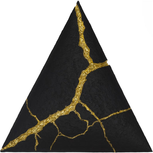Rift Wall Tile Triangle by Phillips Collection in black, gold and gold leaf, matte lacquer. Made from resin in a unique style.